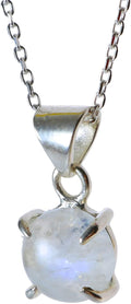 Solid Sterling Silver 925 Round Moonstone Pendant Necklace - June