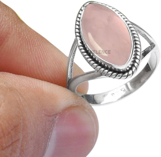 925 Sterling Silver Ring with Rose Quartz Gemstone for Women