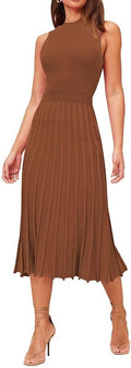 Pink Queen Women's Pleated Ribbed Swing Knit Midi Dress - Flattering
