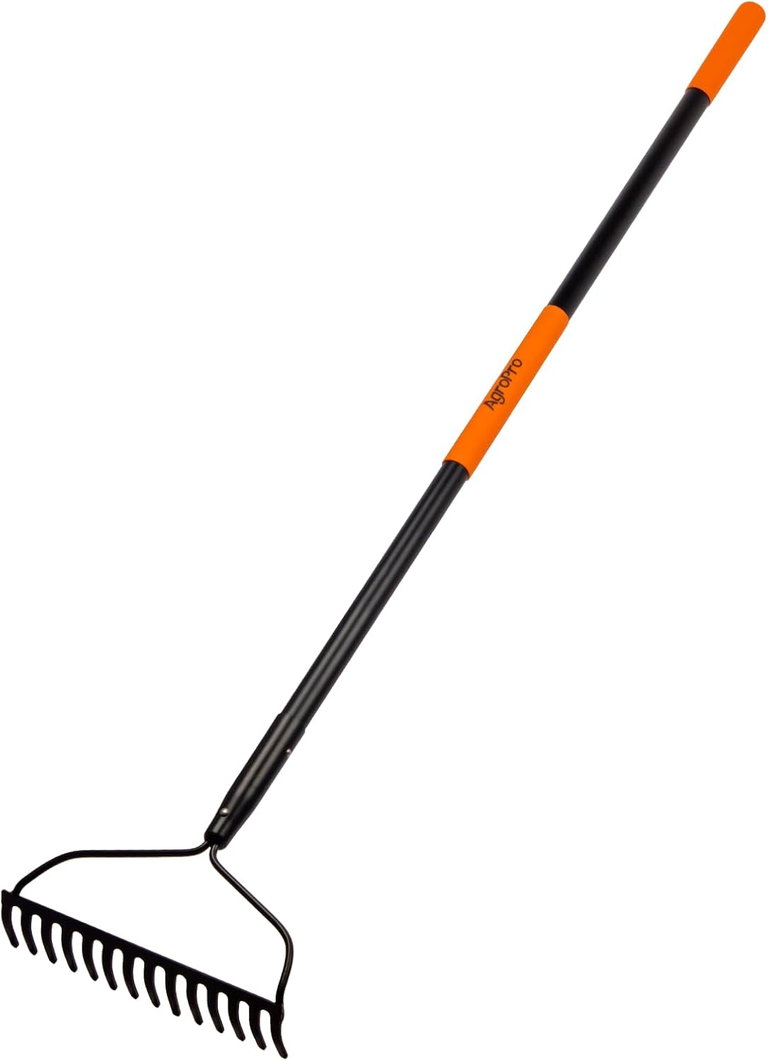 Heavy Duty Garden Rake with 14 Tines and Fiberglass Handle