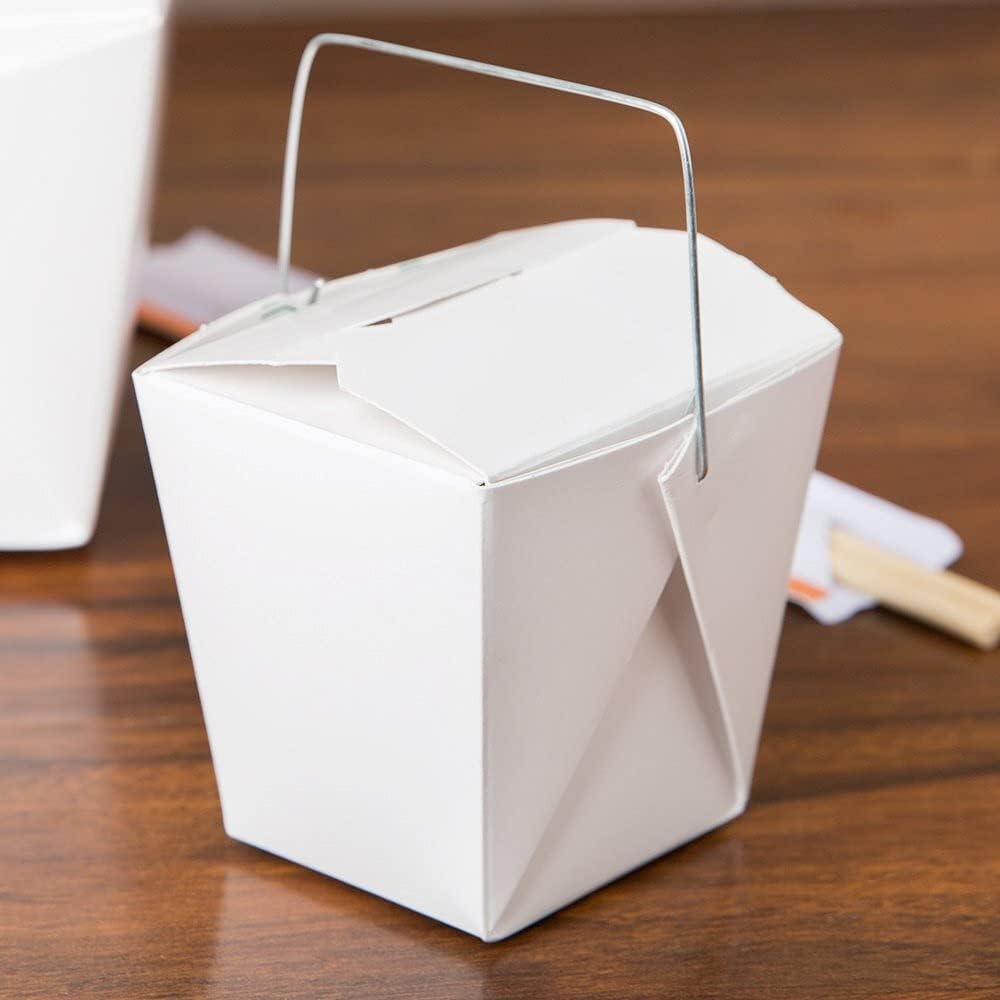 White Chinese Take Out Boxes with Wire Handle for All Uses