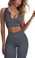 Workout Outfits for Women Ribbed Seamless 2-Piece Yoga Set - High