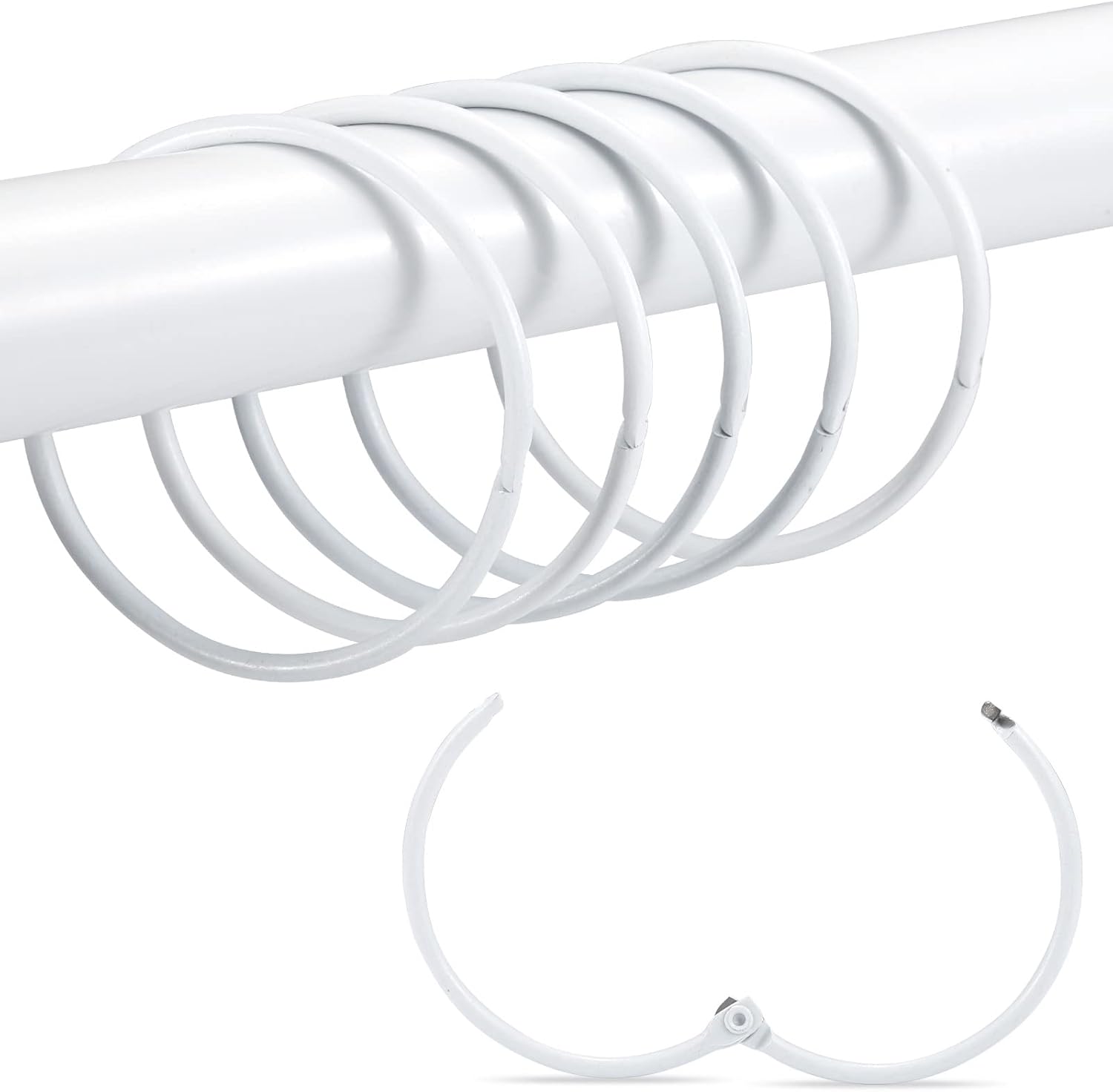 Rustproof Snap-On Shower Rings - Glide Smoothly, White