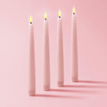 Flameless Taper Candles 9in Pastel Pink 4-Pack - Real Wax Look