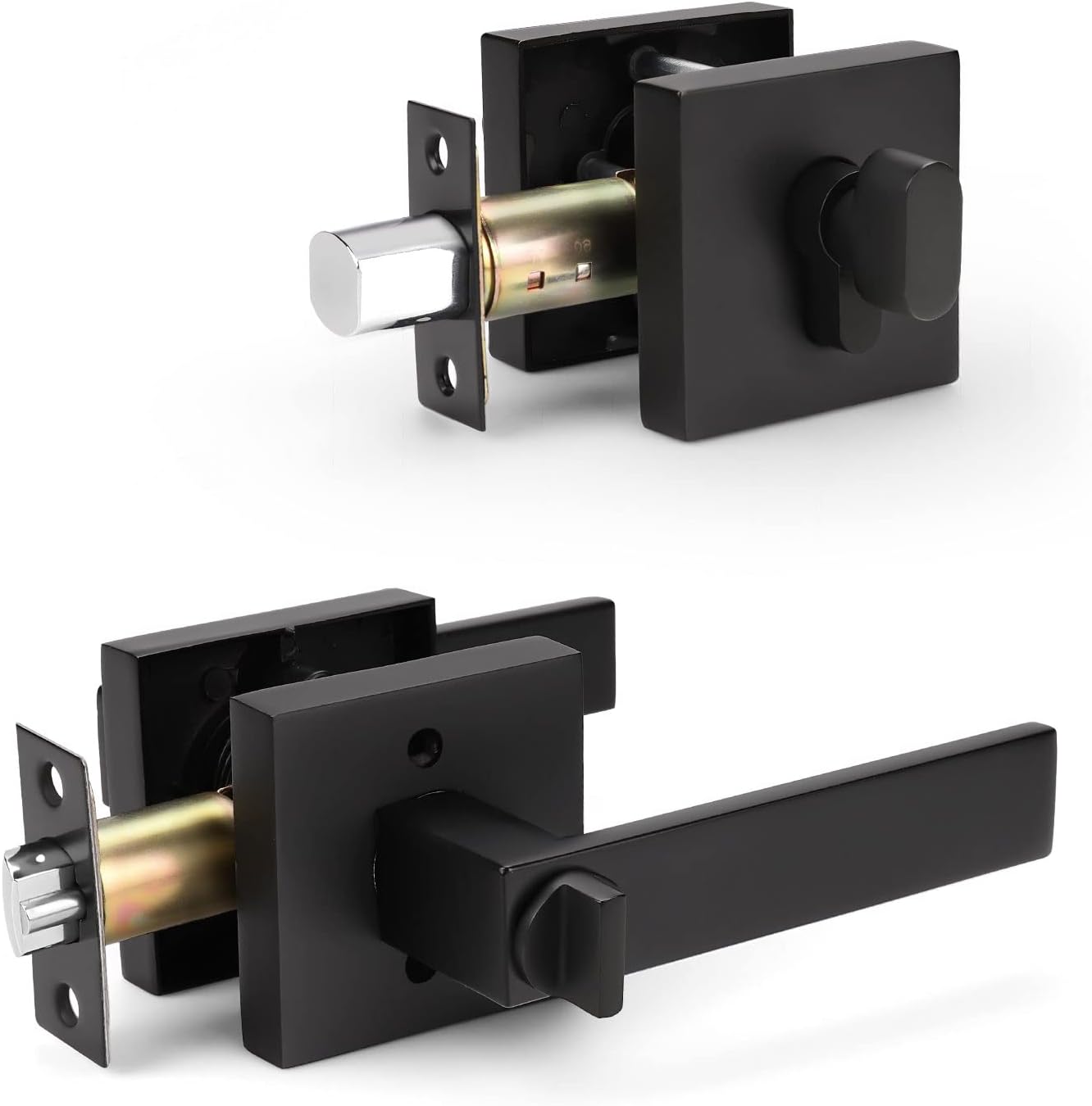 KNOBWELL Matte Black Heavy Duty Entrance Lever Door Handle Set