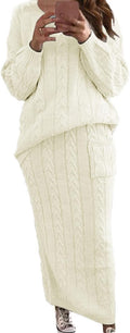 Women's Chunky Cable Knit Sweater Set - Long Skirt Outfit
