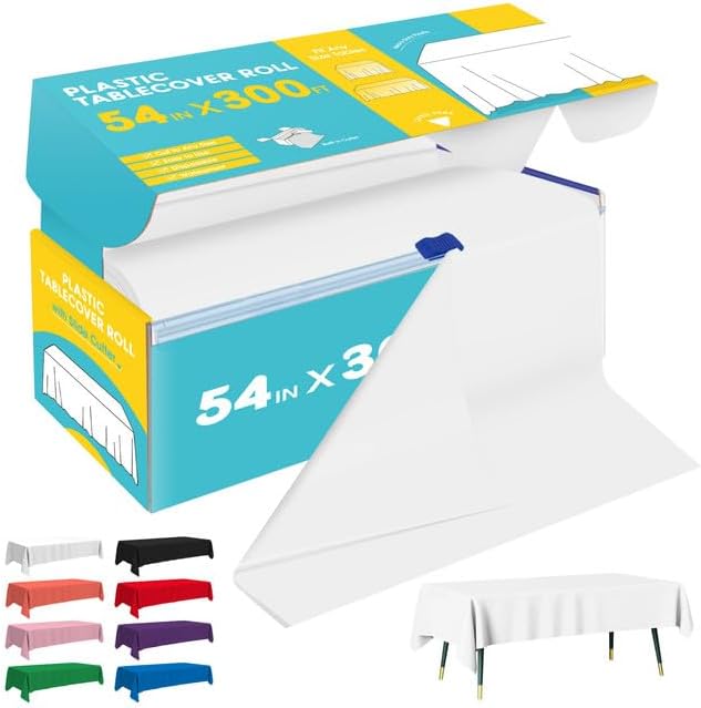 White Plastic Table Cover Roll for Easy Cut-to-Size Use