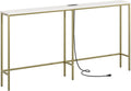Console Table with Power Outlets - Narrow White and Gold Sofa Table