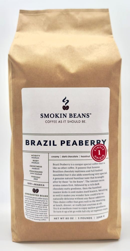 5-Pound Brazil Peaberry Unroasted Green Arabica Coffee Beans