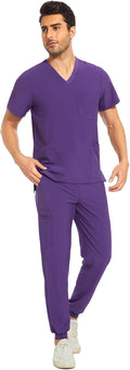 COZYFIT Men Scrubs Set Stretch V-Neck Top & Jogger Pant - Pocketed 2