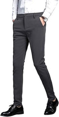 Plaid&Plain Men's Stretch Dress Pants Slim Fit Skinny - Stretch