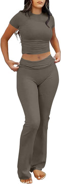 Lounge Sets for Women 2 Piece Foldover Yoga Flare Leggings Crop