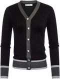 GRACE KARIN Womens Cropped V-Neck Contrast Color Block Cardigan