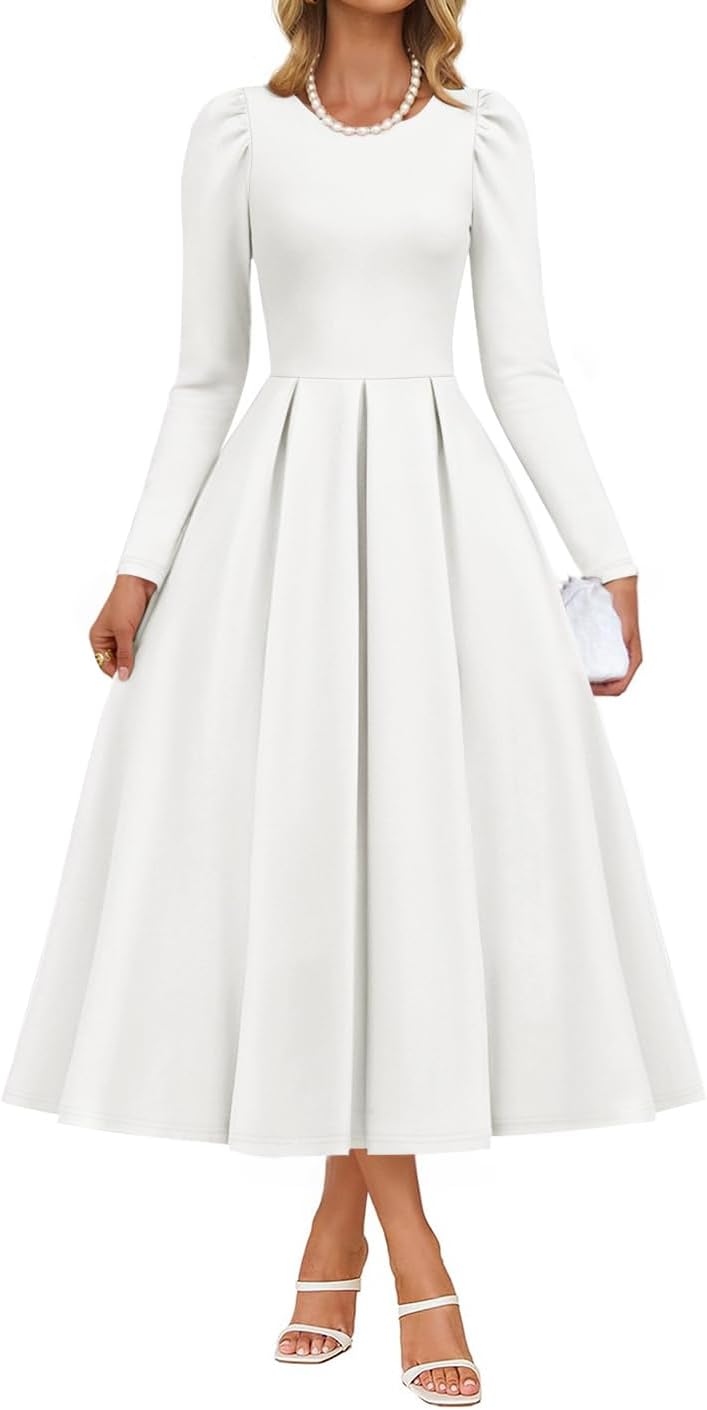 ZESICA Women's Long Sleeve Midi Dress for Elegant Events
