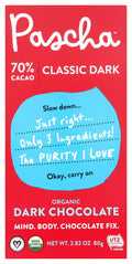 Pascha Organic 70% Dark Chocolate Bars - Clean, Nut Free Indulgence
