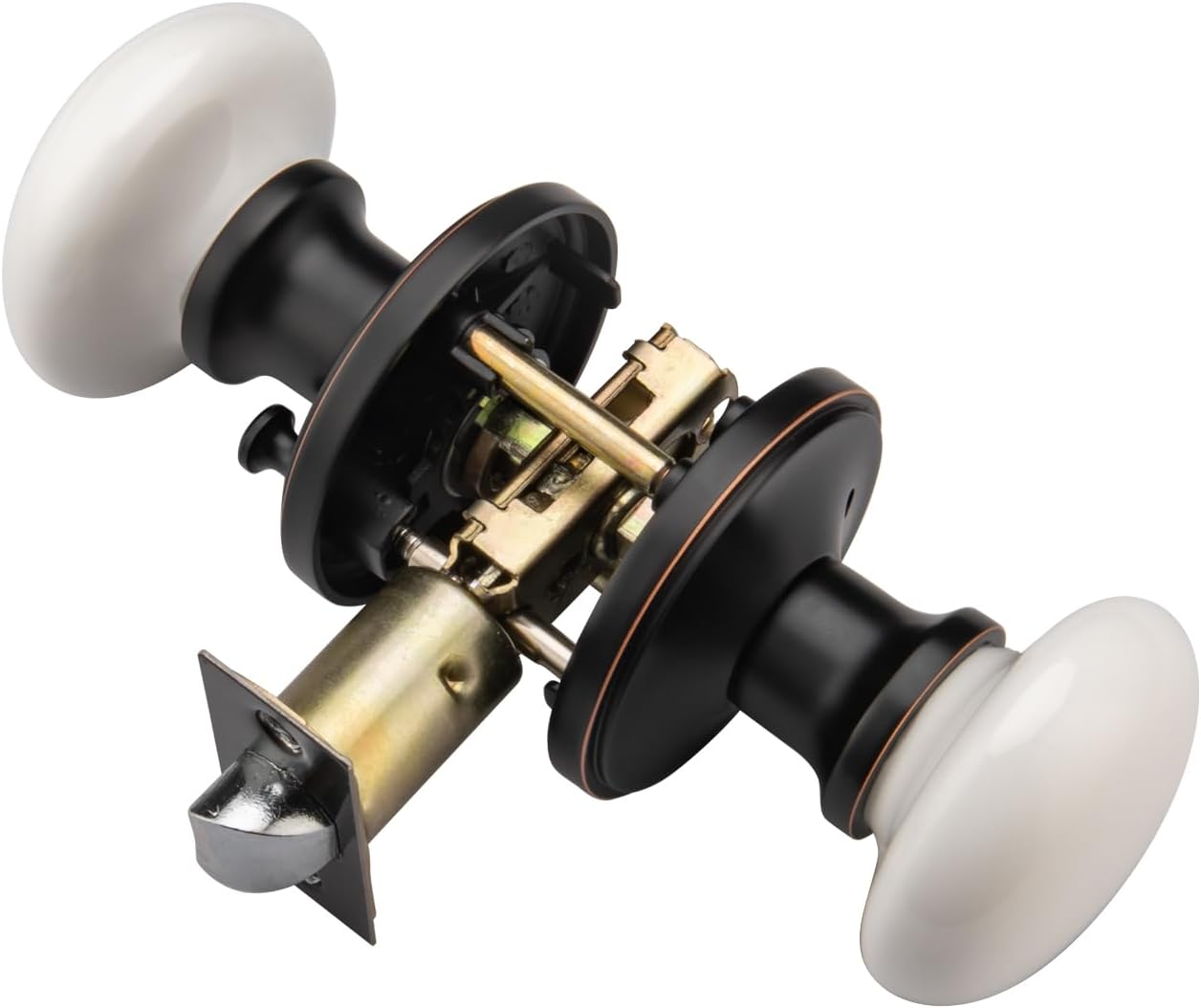 NCL White Door Knobs - Oil Rub Bronze Keyless Handles for Home