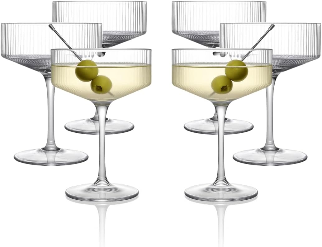 LEMONSODA Clear & Ribbed Martini Coupe Glasses for Cocktails