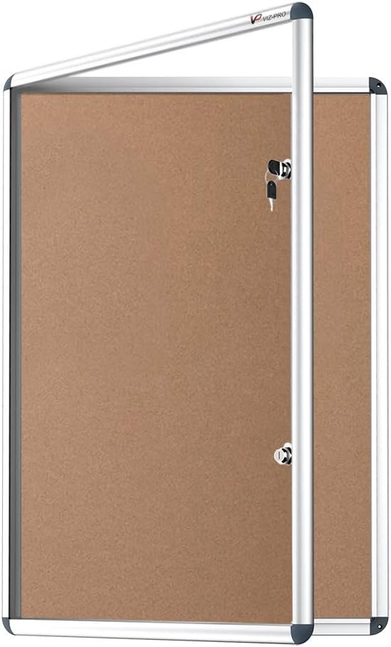 VIZ-PRO Lockable Cork Noticeboard for Secure Display 48x36 in