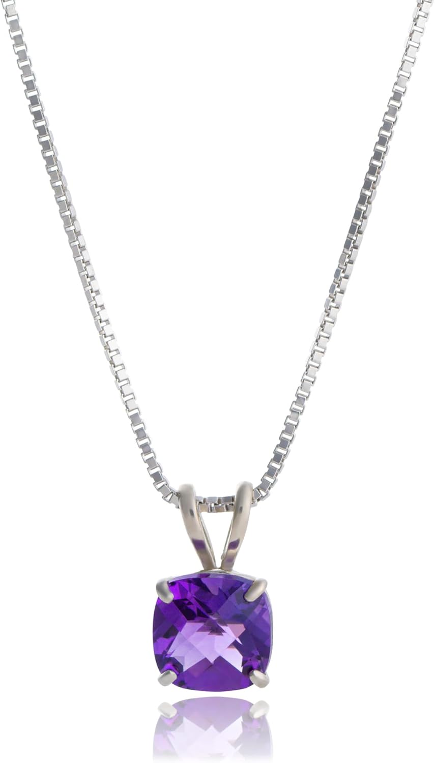 925 Sterling Silver Cushion Cut Amethyst Birthstone Necklace