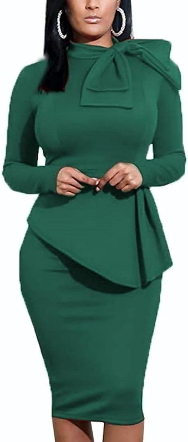 Women's Peplum Bodycon Long Sleeve Dress for Work and Parties