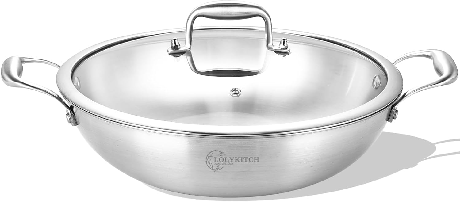 12 Inch Tri-Ply Stainless Steel Wok Pan for Induction Cooking