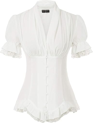 Scarlet Darkness Women Victorian Short Sleeve Peplum Blouse