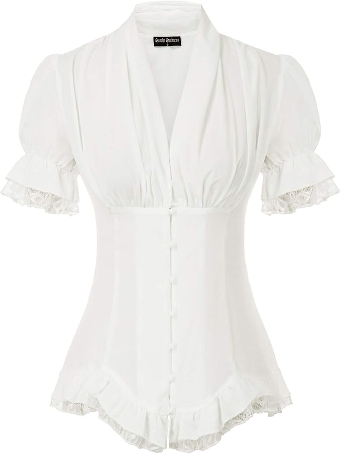 Scarlet Darkness Women Victorian Short Sleeve Peplum Blouse Top