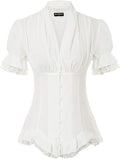 Scarlet Darkness Women Victorian Short Sleeve Peplum Blouse - Lace Up