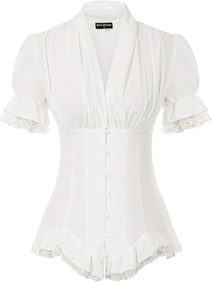 Victorian Short Sleeve Shirt Dressy Peplum Blouse for Women