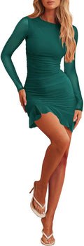 Women's Sexy Ruched Bodycon Mini Dress - Flattering Ruched Fit