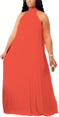 Plus Size Chiffon Halter Neck Maxi Dress for Women - Flowing Summer