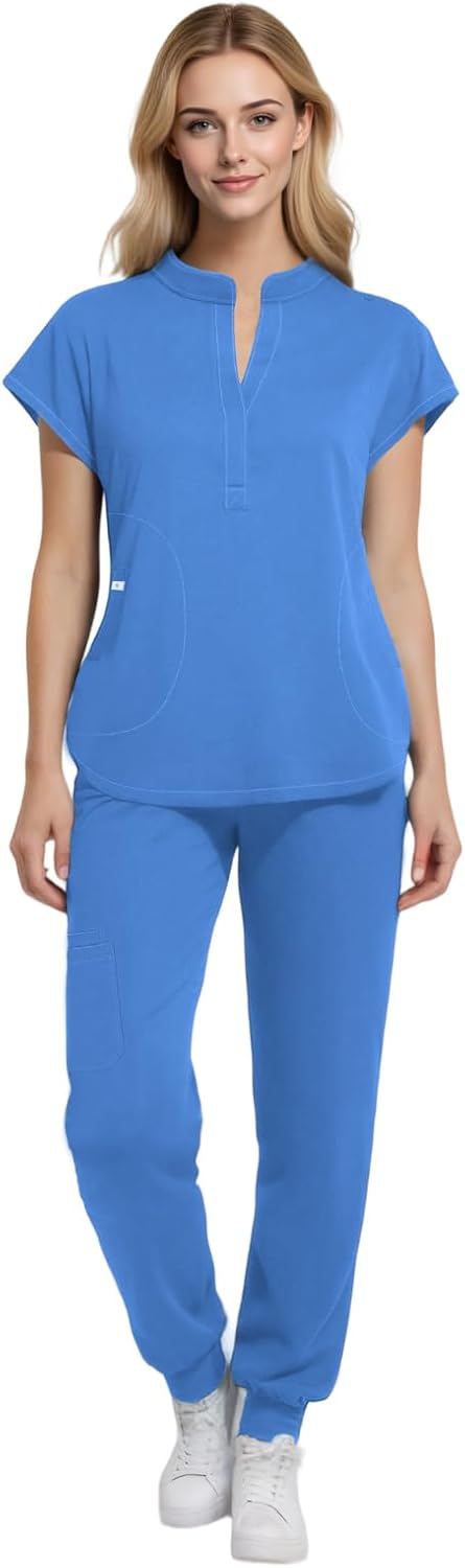 Medical Scrubs for Women Set with 8 Pockets for Nurses
