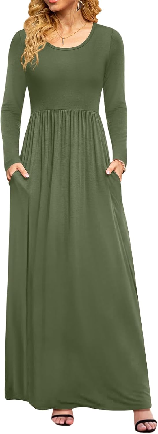 DB MOON Women Casual Long Sleeve Maxi Dress with Pockets
