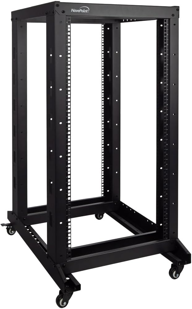 NavePoint 22U 4-Post IT Open Frame Server Rack with Casters