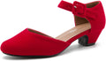 Women Ankle Strap Closed Toe Low Chunky Heel Pumps - Comfortable 4cm