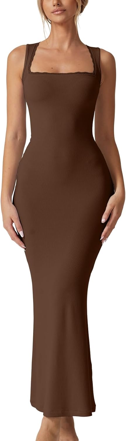 QINSEN Women's Sexy Lounge Ribbed Long Maxi Dress for All Occasions