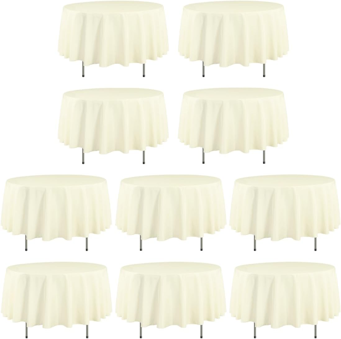 90 Inch Round Tablecloths for Weddings and Parties - Ivory Set