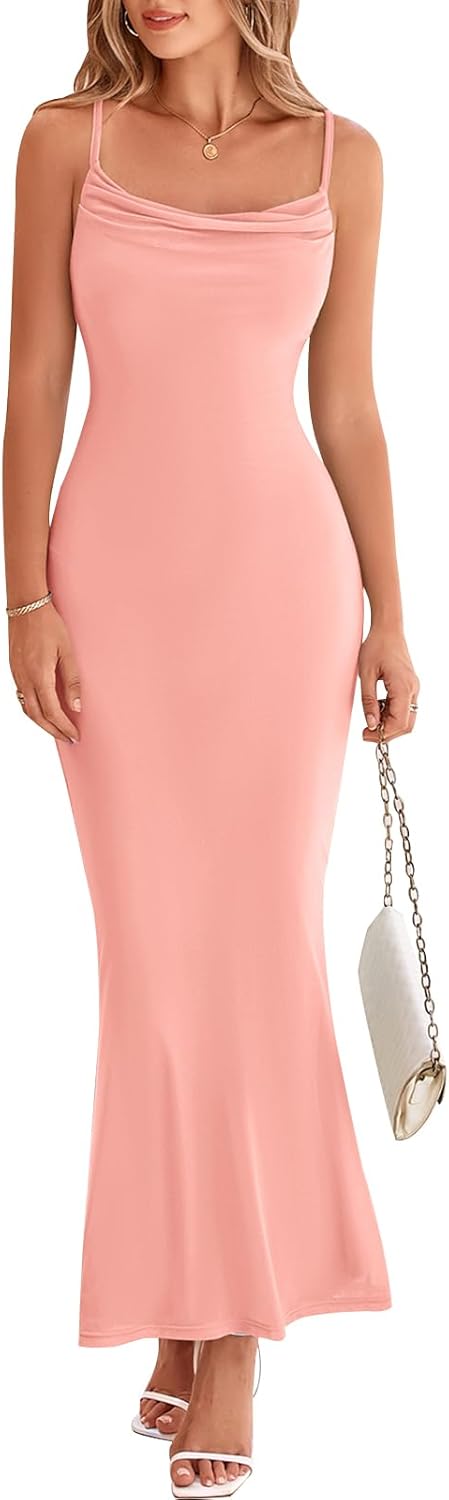 PRETTYGARDEN Women's Cowl Neck Bodycon Maxi Dress for Events