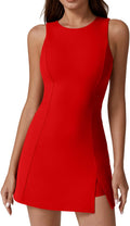 Crew Neck Tennis Dress with Built-in Shorts - Lightweight Athletic