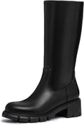 Girls Knee High Riding Boots with Lug Sole - Side Zipper Comfort