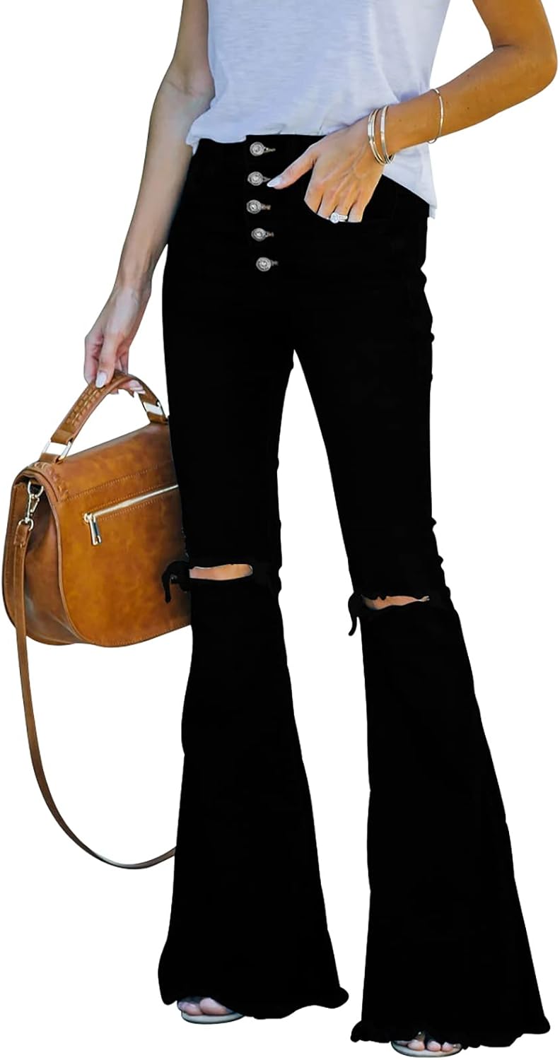 Stylish Black Bell Bottom Jeans for Women - High Waisted Flare