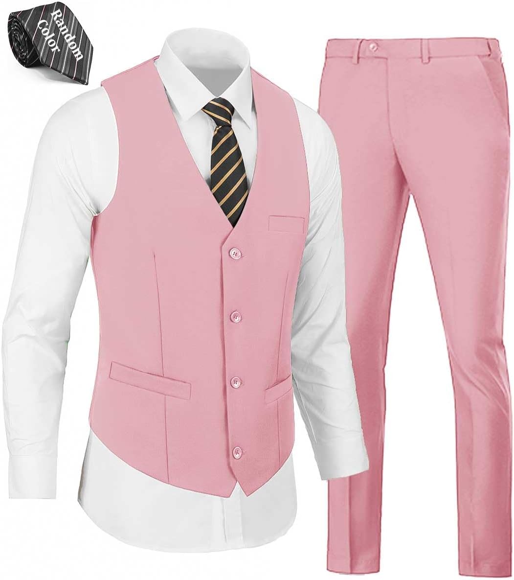 WOMS Mens 2 Pieces Suits Vest Pants Set for Formal Events