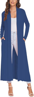Women Floor Length Open Front Cardigan Maxi Duster with Pockets