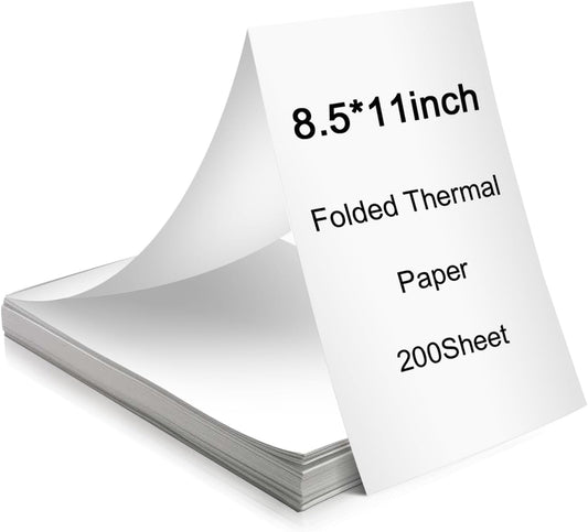 Aixiqee Thermal Printer Paper: 8.5x11, 200 Sheets, Folded Printing Compatible