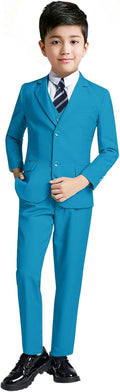 YuanLu Boys Suit Tuxedo 5 Piece Slim Fit Lake Blue - Ring Bearer Ready