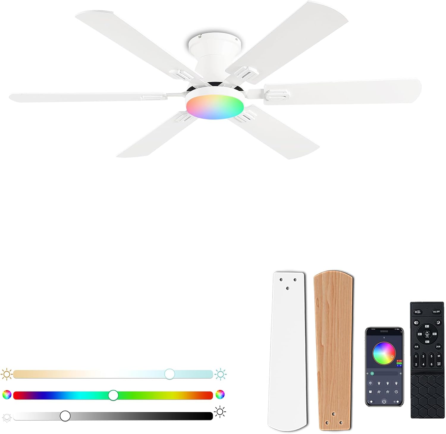 56 RGB Ceiling Fan with Lights - Smart Control & Quiet Motor