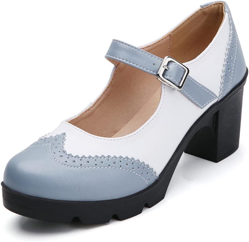DADAWEN Women's Chunky Low Block Heels Mary Jane Pumps for Comfort