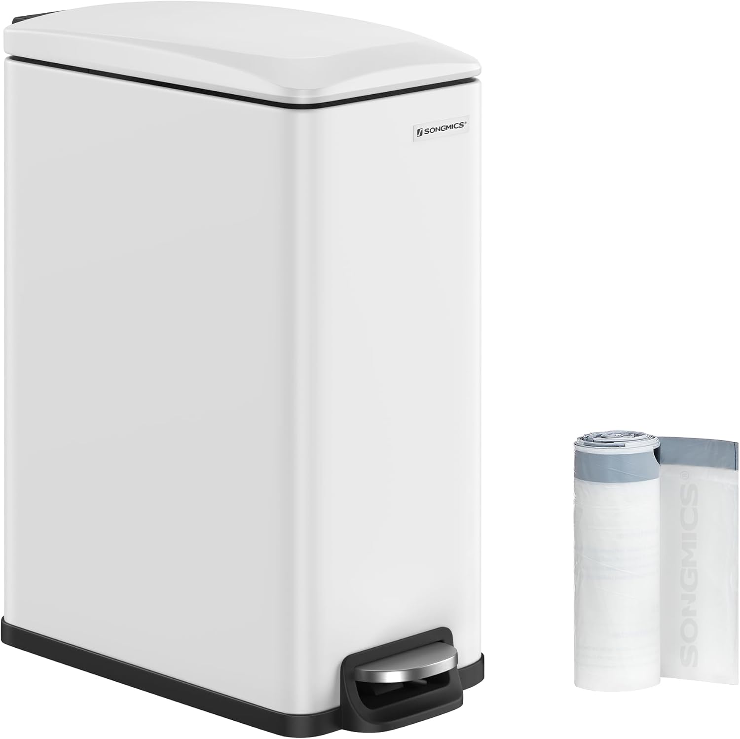 SONGMICS Slim Trash Can for Narrow Spaces with Soft-Close Lid