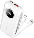 Small Power Bank with Built-in Cable 10000mAh - Compact Fast Charge