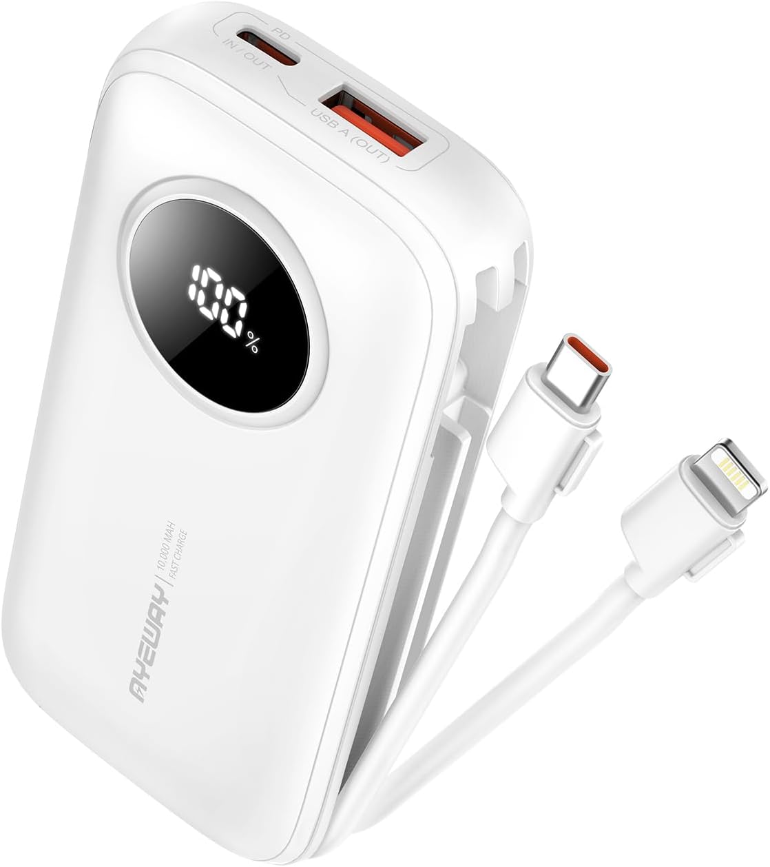 Ayeway Small Power Bank with Built-in Cable for Fast Charging